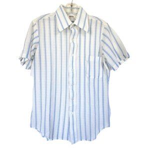 VTG 70s Montgomery Ward Striped Shirt Mens Sz 15 Blue White Dagger Collar SS